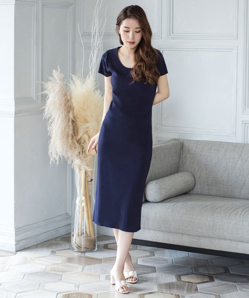 ベーシック半袖ニットタイトワンピース 代引き不可