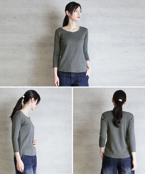 セール Off Vネック8分袖コットンフライスtシャツ 半端袖 カットソー ロンt ブイネック Vネック Tシャツ 春コーデ レディース カジュアル 綿 ビッグサイズ 体型カバ アットワン Atone Magaseek