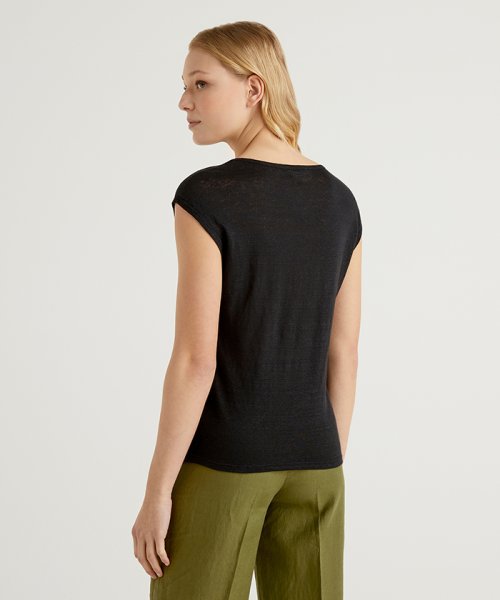 BENETTON (women)(ベネトン（レディース）)/ラウンドネックフレンチスリーブリネンTシャツ・カットソー/img01