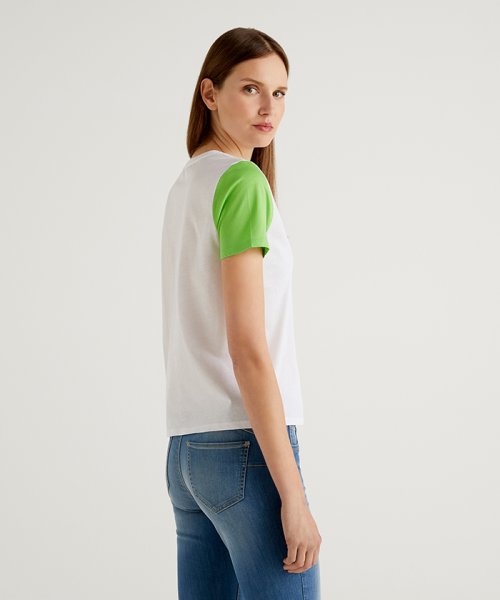 セール ラウンドネックパステルカラーブロックtシャツ カットソー ベネトン レディース Benetton Women Magaseek