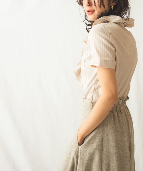 NARA CAMICIE(ナラカミーチェ)/サテンストライプフリル衿半袖シャツ/img04