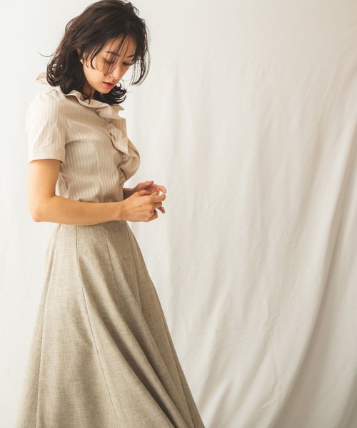 NARA CAMICIE(ナラカミーチェ)/サテンストライプフリル衿半袖シャツ/img05