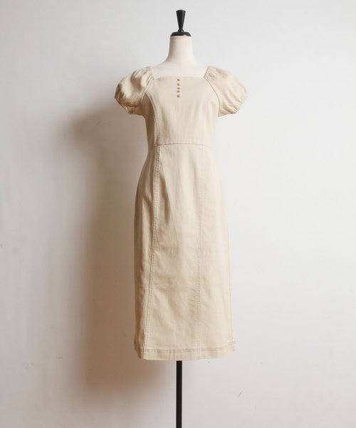 フロント飾り釦付きパフスリーブステッチ入りデニムワンピース トッコクローゼット Tocco Closet Magaseek フロント飾り釦付きパフスリーブステッチ入りデニムワンピース トッコクローゼット Tocco Closet Magaseek