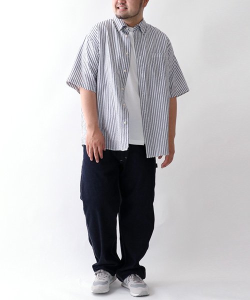 MARUKAWA(大きいサイズのマルカワ)/大きいサイズ 2L 3L 4L 5L 半袖 綿麻 ボタンダウンシャツ メンズ カジュアル コットン リネン チェック ストライプ/img10