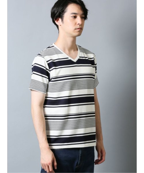 TAKA-Q(タカキュー)/杢リップルボーダー Vネック半袖Tシャツ/img03