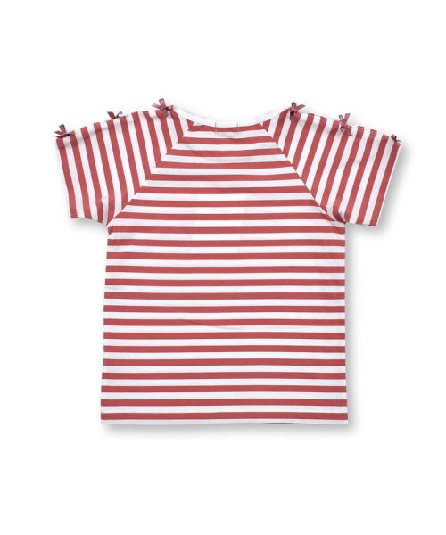 BeBe(ベベ)/ボーダー 肩開き リボン ロゴプリント 半袖 Tシャツ （90～150cm）/img01