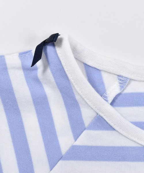 BeBe(ベベ)/ボーダー 肩開き リボン ロゴプリント 半袖 Tシャツ （90～150cm）/img07