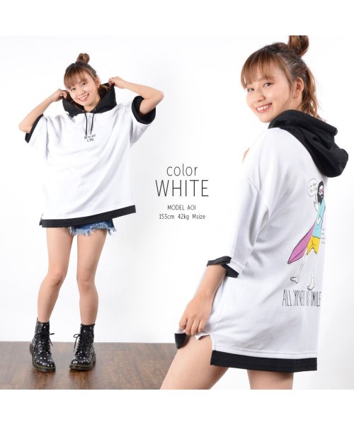 セール イラスト フェイクレイヤード Tパーカー パーカー 半袖 メンズ 半袖パーカー レディース Tシャツ フード 半袖 トップス ビッグシルエット パーカ 夏 ワンフォークロージング 1111clothing Magaseek