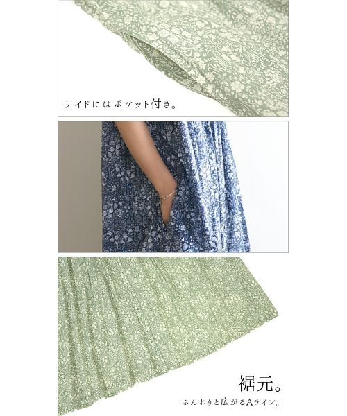 and it_(アンドイット)/花柄 ワンピース レディース 春服 エミュラル emural 花柄コットンボイルギャザー半袖ワンピース【M－L】ワンピ 春夏 ロングワンピ ネイビー スモークグ/img14