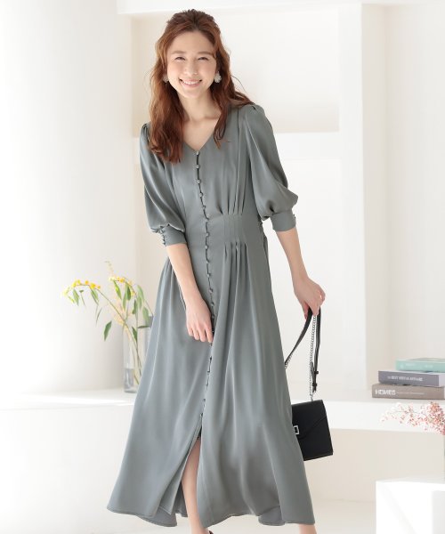 背面シャーリングリボンワンピース 結婚式 パーティードレス 結婚式