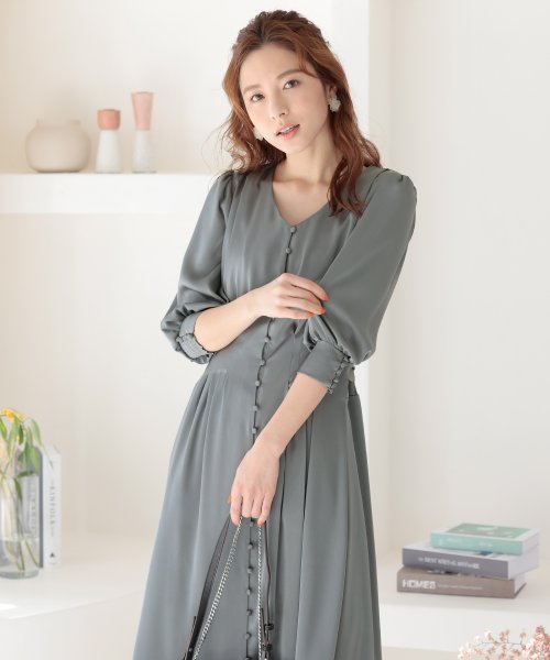 背面シャーリングリボンワンピース 結婚式 パーティードレス 結婚式