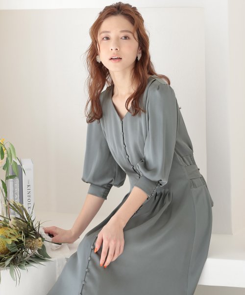 背面シャーリングリボンワンピース 結婚式 パーティードレス 結婚式