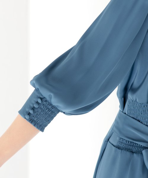 背面シャーリングリボンワンピース 結婚式 パーティードレス 結婚式