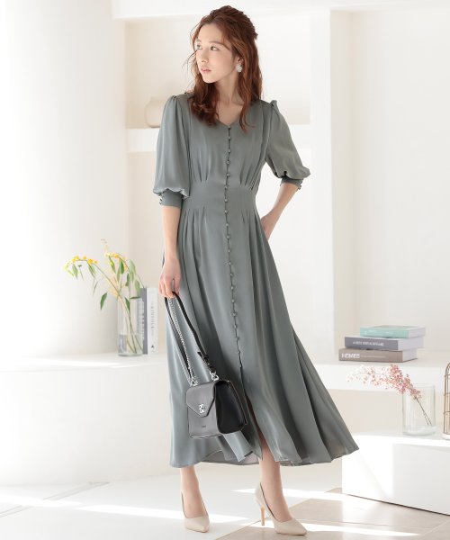 背面シャーリングリボンワンピース 結婚式 パーティードレス 結婚式