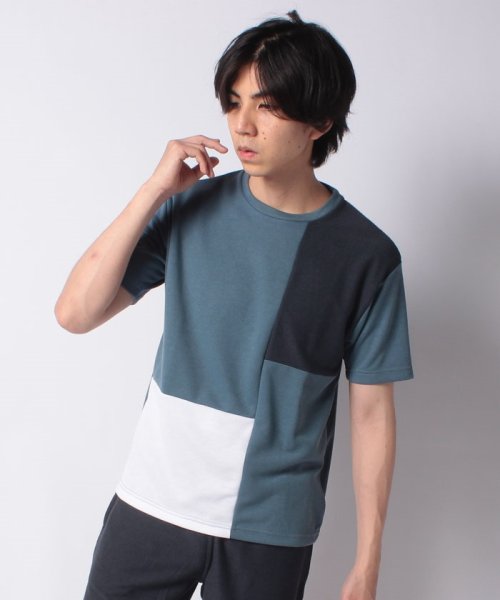 JEANS MATE(ジーンズメイト)/【WISDOM】切替柄 半袖Tシャツ＆ショートパンツ 上下組　ワンマイルウェア　ルームウェア/img03