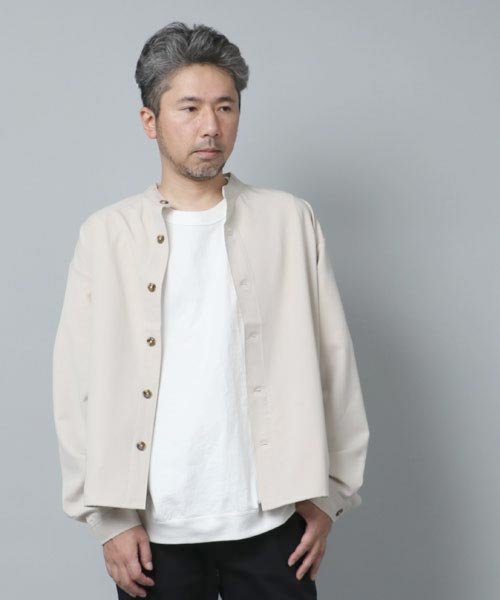 marukawa shonan(marukawa shonan)/バンドカラーシャツアウター シャツジャケット 羽織り 羽織　シャツ シンプル ライトアウター バンドカラー/img01