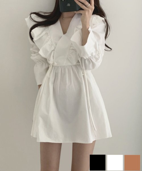 aimoha(aimoha（アイモハ）)/【Jasmine Grandiflorum】 カシュクールフリルコットンワンピース 韓国ファッション/img01