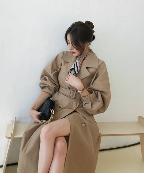 aimoha(aimoha（アイモハ）)/【Jasmine Grandiflorum】ボリューム袖ロングトレンチコート 韓国ファッション/img14
