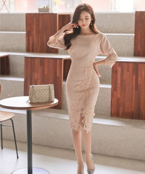 Jasmine Grandiflorum ボートネックレースタイトワンピース 韓国ファッション Aimoha アイモハ Aimoha Magaseek