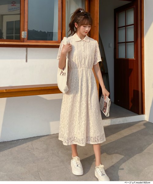 セール 60 Off 襟付き半袖レースワンピース レディース ワンピース レース 襟付き 半袖 フレア ワンピ 夏 ミモレ アドティエ Ad Thie Magaseek