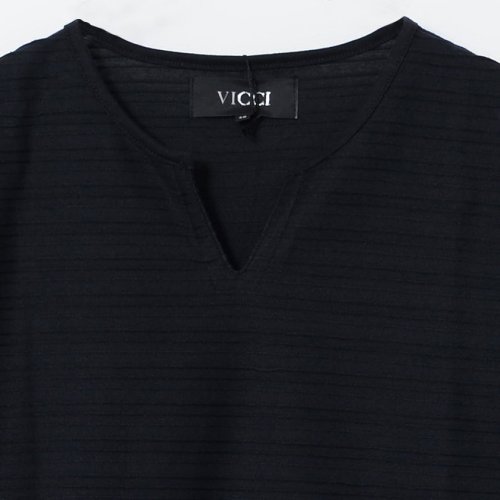 VICCI(ビッチ)/VICCI 接触冷感タックジャガード半袖Tシャツ メンズ  ブランド 無地 ボーダー キーネック ヘンリーネック シンプル【C】/img04