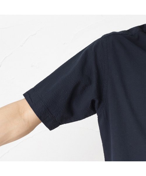 MAC HOUSE(men)(マックハウス（メンズ）)/NAVY ネイビー オーガニックコットン サッカー無地半袖シャツ BGP502/img24