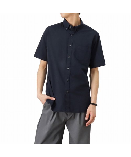 MAC HOUSE(men)(マックハウス（メンズ）)/NAVY ネイビー オーガニックコットン サッカー無地半袖シャツ BGP502/img30