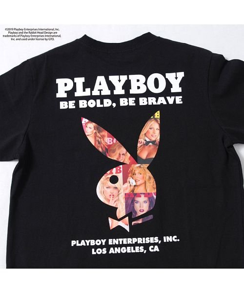 Playboy ガールズロゴシルエットプリントクルーネック半袖ポケットtシャツ プレイボーイ メンズ ブランド プリント コットン プレイボーイ Playboy Magaseek