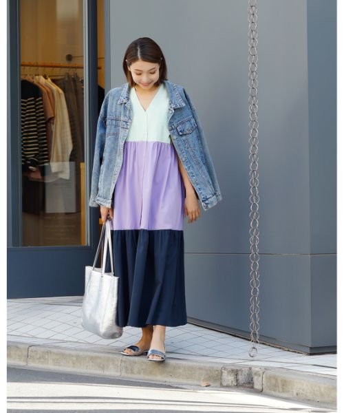 Luxe 配色ギャザーロングワンピース スタイルデリ Style Deli Magaseek