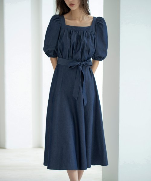 デニム生地ボリュームスリーブスモックワンピース セゾン ド パピヨン Saison De Papillon Magaseek