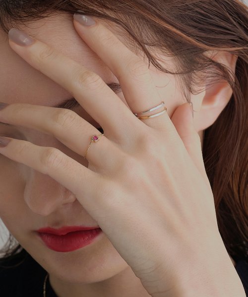 【K10】天然石チェーンリング/7月誕生石/ルビー ルビー