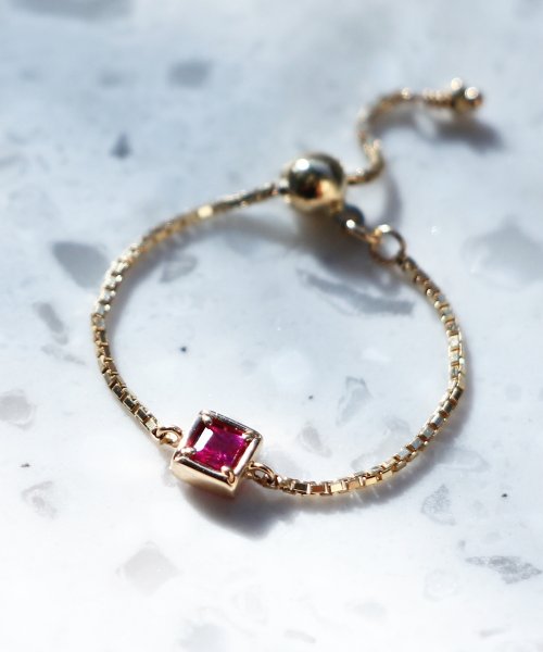 【K10】天然石チェーンリング/7月誕生石/ルビー ルビー