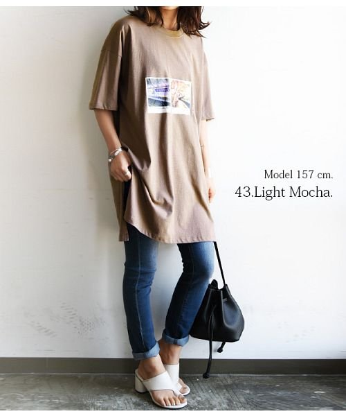 and it_(アンドイット)/カットソー 半袖 レディース フォトプリントチュニックTシャツ【M】【L】トップス 春夏 オフホワイト 白 ブラック 黒 ライトモカ ブルーグレー ダークオリー/img06