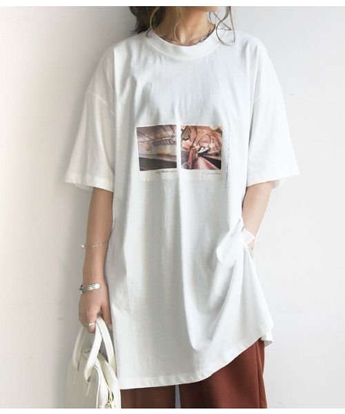 and it_(アンドイット)/カットソー 半袖 レディース フォトプリントチュニックTシャツ【M】【L】トップス 春夏 オフホワイト 白 ブラック 黒 ライトモカ ブルーグレー ダークオリー/img09