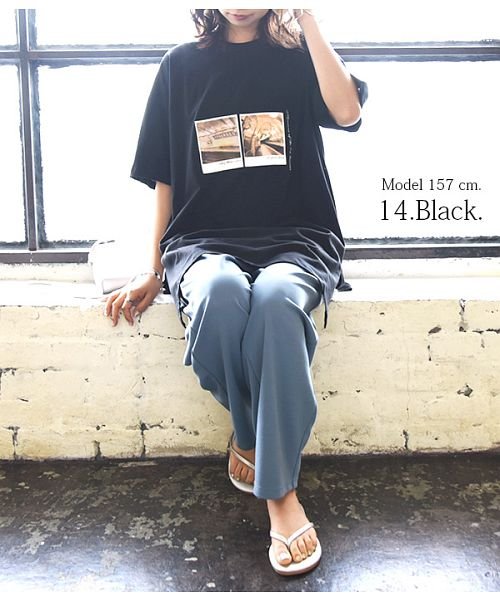 and it_(アンドイット)/カットソー 半袖 レディース フォトプリントチュニックTシャツ【M】【L】トップス 春夏 オフホワイト 白 ブラック 黒 ライトモカ ブルーグレー ダークオリー/img12