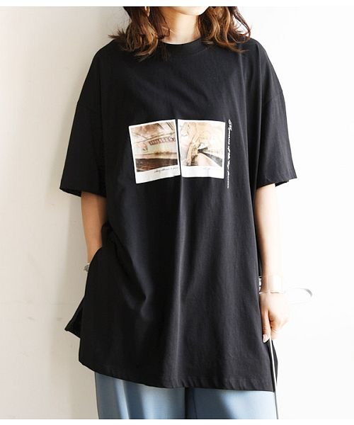 and it_(アンドイット)/カットソー 半袖 レディース フォトプリントチュニックTシャツ【M】【L】トップス 春夏 オフホワイト 白 ブラック 黒 ライトモカ ブルーグレー ダークオリー/img14