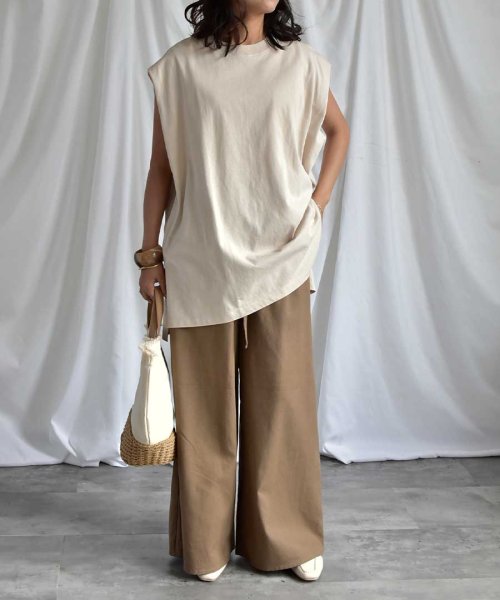 ARGO TOKYO(アルゴトウキョウ)/Cotton linen wide pants 22021　コットンリネンワイドパンツ　リネンパンツ　リネンワイドパンツ　ボトムス　イージーパンツ　ウエストゴム/img10