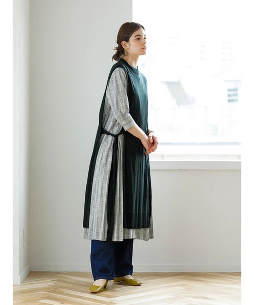 Set ニットベスト チェック柄シャツワンピース コエ Koe Magaseek Set ニットベスト チェック柄シャツワンピース コエ Koe Magaseek