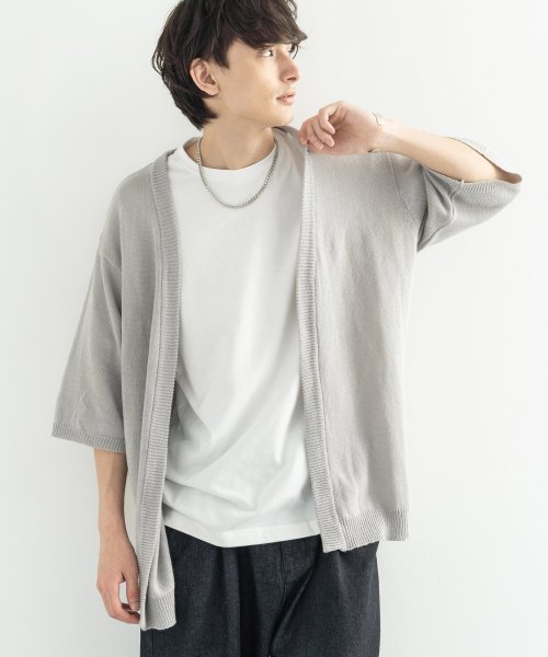 ロッキーモンロー Rocky Monroe サマーニット 半袖カーディガン メンズ レディース 5分袖 羽織り ライトアウター 綿麻 コットン リネン セーター ビッグシルエット シンプル キレイめ カジ Magaseek