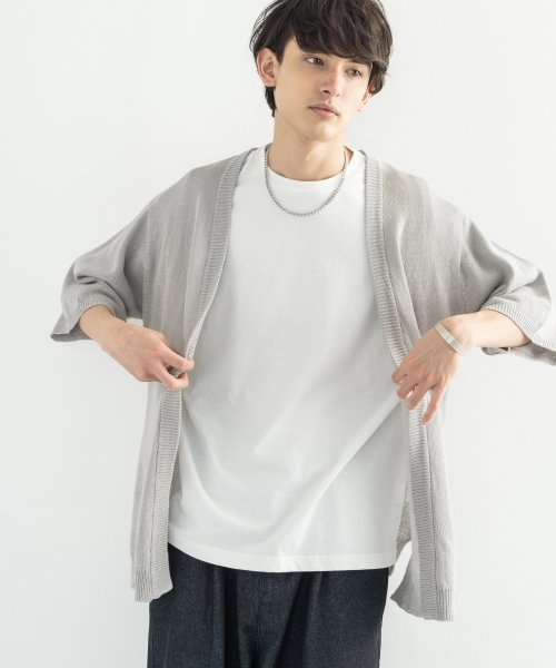 ロッキーモンロー Rocky Monroe サマーニット 半袖カーディガン メンズ レディース 5分袖 羽織り ライトアウター 綿麻 コットン リネン セーター ビッグシルエット シンプル キレイめ カジ Magaseek