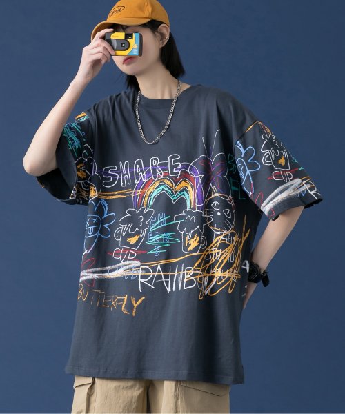 HOOK(HOOK（フック）)/HOOK 落書き風デザインビッグTシャツ オーバーサイズ/img02