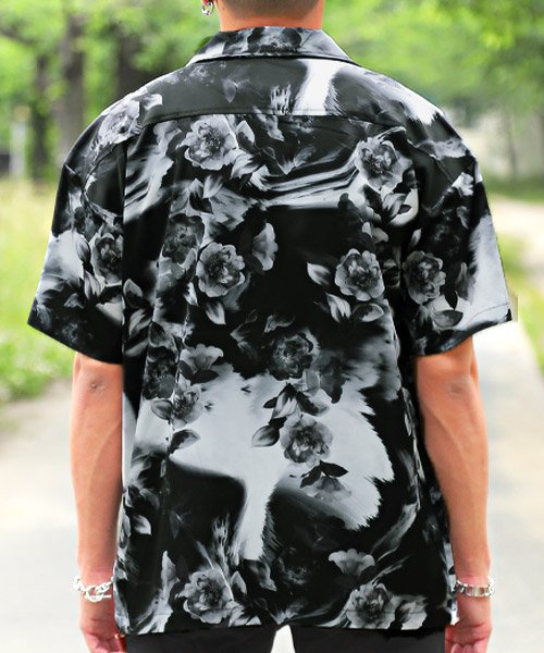 セール ダークフラワー半袖zipシャツジャケット ジャケット 半袖 メンズ 花柄 総柄 ラグスタイル Luxstyle Magaseek