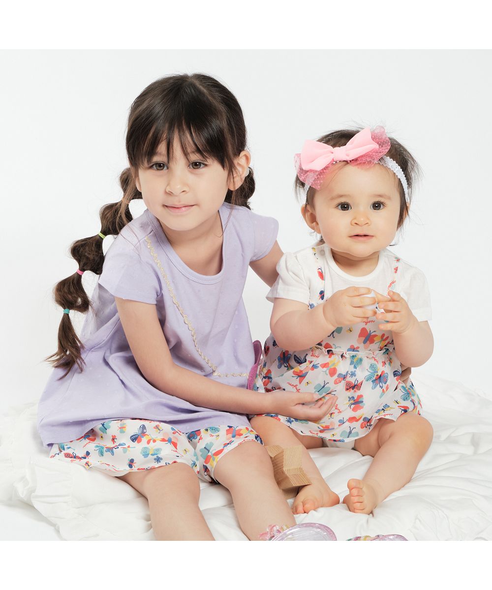 【子供服】 moujonjon (ムージョンジョン) ちょうちょ柄ワンピースオール・ロンパース 70cm,80cm M34763