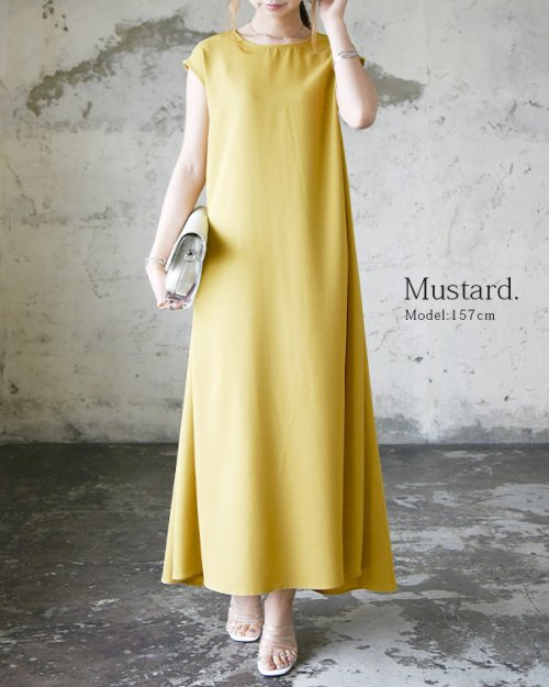 セール ワンピース 夏 レディース リネンライクノースリーブaラインワンピース M L 春夏 Aラインワンピース ベージュ マスタード ブラック 無地 シンプル ナチ アンドイット And It Magaseek