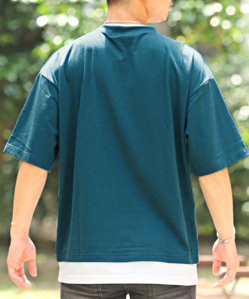 LUXSTYLE(ラグスタイル)/フェイクレイヤードBIGTシャツ/Tシャツ メンズ 半袖 5分袖 ビッグシルエット フェイクレイヤード 無地/img01