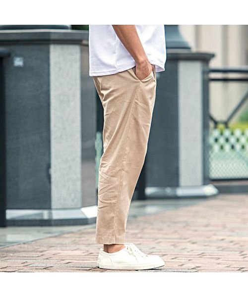 Cavaria 綿麻ルーズフィットストレッチアンクルパンツ メンズ ゆったり クロップドパンツ テーパードパンツ ブランド コットン リネン B キャバリア Cavaria Magaseek