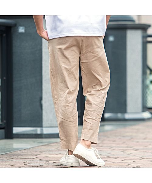 Cavaria 綿麻ルーズフィットストレッチアンクルパンツ メンズ ゆったり クロップドパンツ テーパードパンツ ブランド コットン リネン B キャバリア Cavaria Magaseek