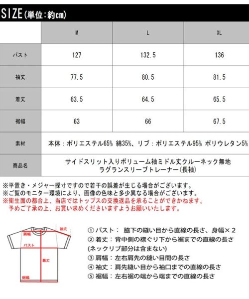 Classical Elf(クラシカルエルフ)/サイドスリット入りボリューム袖ミドル丈クルーネック無地ラグランスリーブトレーナー(長袖)/img31