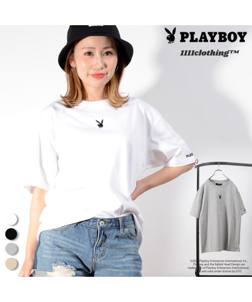 1111clothing(ワンフォークロージング)/◆PLAYBOY ワンポイント刺繍 Tシャツ◆ プレイボーイ tシャツ メンズ 半袖 レディース 半袖tシャツ ブランド tシャツ トップス 綿100 ロゴtシ/img01