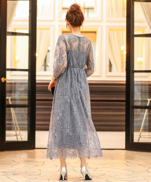 セール 結婚式 ワンピース パーティードレス 総レース シアー 透け感 ロング 袖あり 春 夏 秋 冬 パーティドレス 二次会 2次会 レース成人式 同窓会 体型カバー ニアナ Niana Magaseek